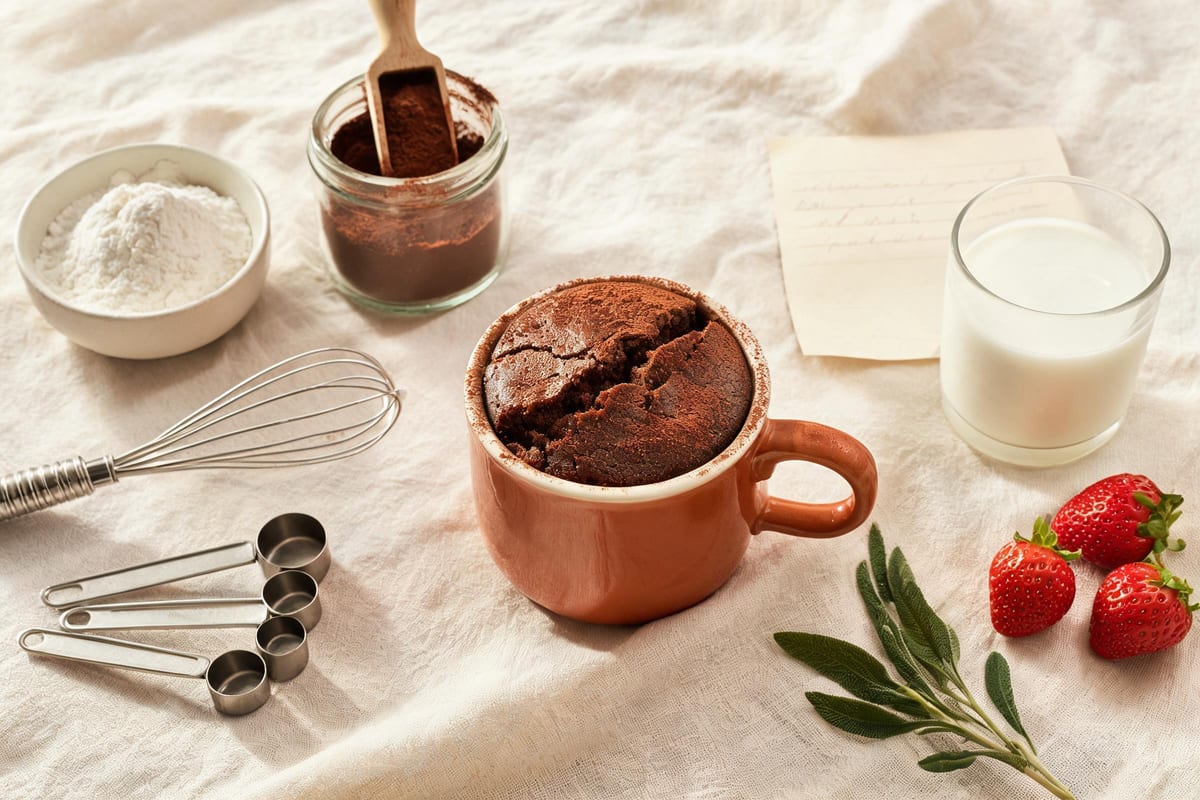 Solo Mug testing workbench with mugs, spoons, and recipe notes