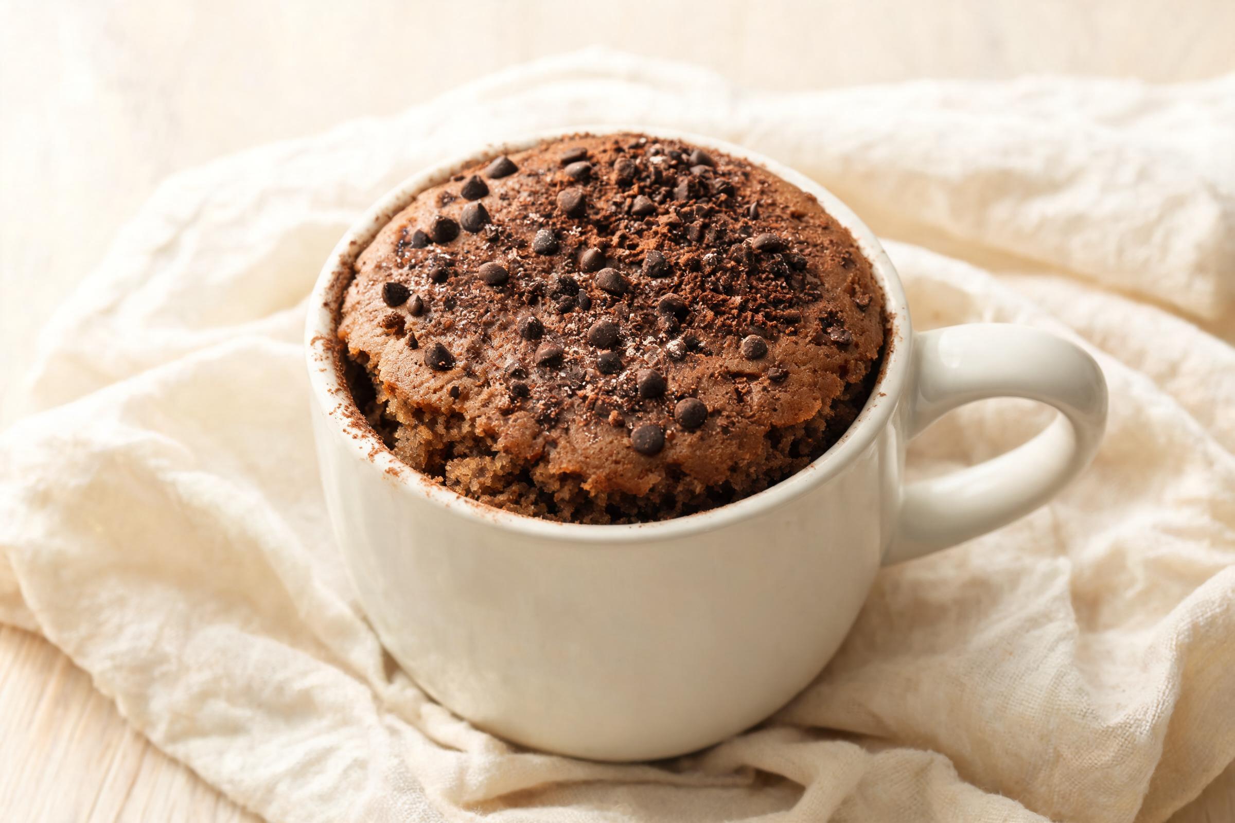Mocha espresso mug cake topped with mini chocolate chips