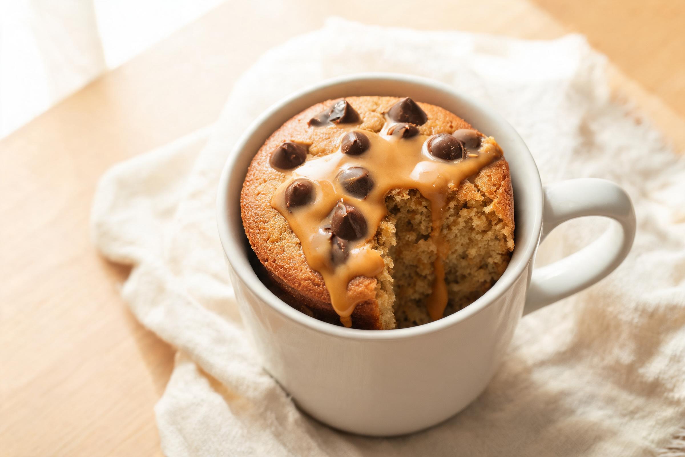 Dairy-free peanut butter chocolate mug cake with melted chips